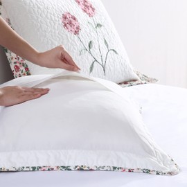 Beatrice Home Fashions Carnation Floral Embroidered Quilted Pillow Sham, Lightweight, All-Seasons, Standard Sham, Rose 20" x 26"