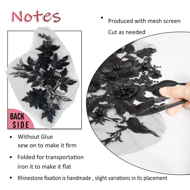 Silvora 3D Embroidered Flower Fabric Beaded Rhinestones Pearl Lace Applique,