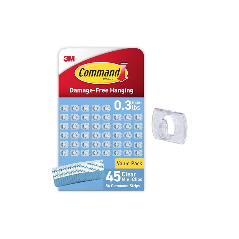 Command - Miniclips transparentes para luz, 45 clips, 54 tiras