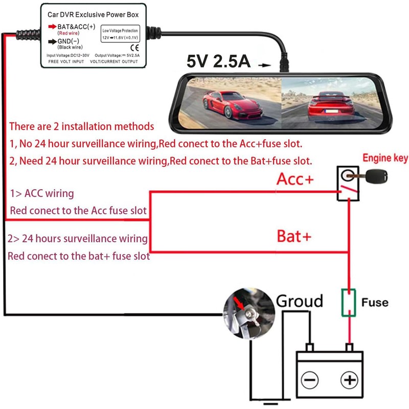 GUUZI Micro Dash Cam Hardwire Kit for Dash Camera, Car