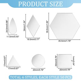 PH PandHall 300pcs 6 Shapes Silver Mirrors for Crafts, Self Adhesive Mirror Tiles Acrylic Craft Mirror Stickers Small Mirror Circles for Framing Crafts Arts DIY Projects Wall Table Decor