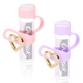 Likesing Chapstick Holder Key Chain, Silicone Lip Balm Holder with Cap Cover, Sleeve Lip Balm Holder Key Chain with Heart-shaped Key Ring(Pink Purple)