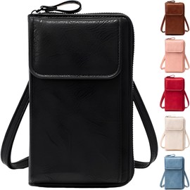 fogman Smartphone Shoulder Smartphone Pouch, Stylish, Cute, PU Leather, Coin Purse, Large Capacity, Black