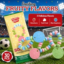 30 Pack Soccer Bracelet Candy – Individually Wrapped Candies – Strawberry, Tutti Frutti Delicious Flavors – Bulk Candys Great Use For Fifa World Cup, Party Favors , Sports, Snacks, Goodie Bags , Soccer Team Treats