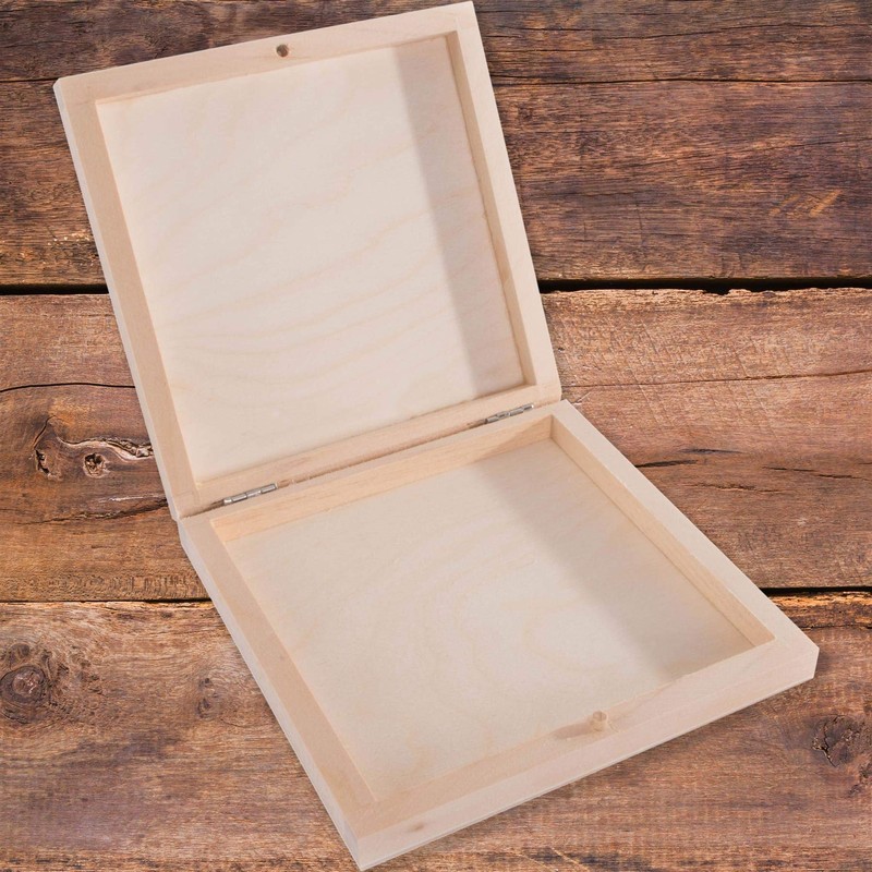 Small Square Decorative Wooden Box with Lid & Bolt Closure