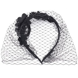 GOMAKERER 1 Pc Black Mesh Lace Headband, Bridal Wedding Floral Mesh Veil Fascinator Funeral Hats Tea Party Flower Fascinator for Women Brithday Gift Decoration