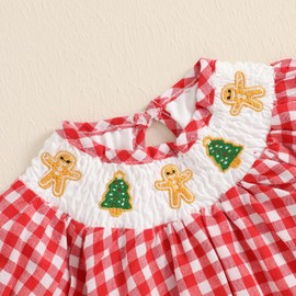 Ayalinggo Christmas Smocked Baby Girl Outfit Infant Plaid Bubble Romper Santa Claus Gingerbread Man Embroidery Xmas Clothes Red Gingerbread 3-6 Months