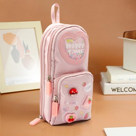 Federmäppchen Federtasche, Große Kapazität Mäppchen Mädchen mit 3 Fächer, Stiftetasche Schlamppermäppchen Aesthetic Schlamperbox Federpenal mit Niedlicher Anhänger, Bleistifttasche, Pencil Case