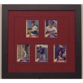 Trading Card Display Frame for 5 Standard Trading Cards -Black Frame with Red (Black Trim) Mat