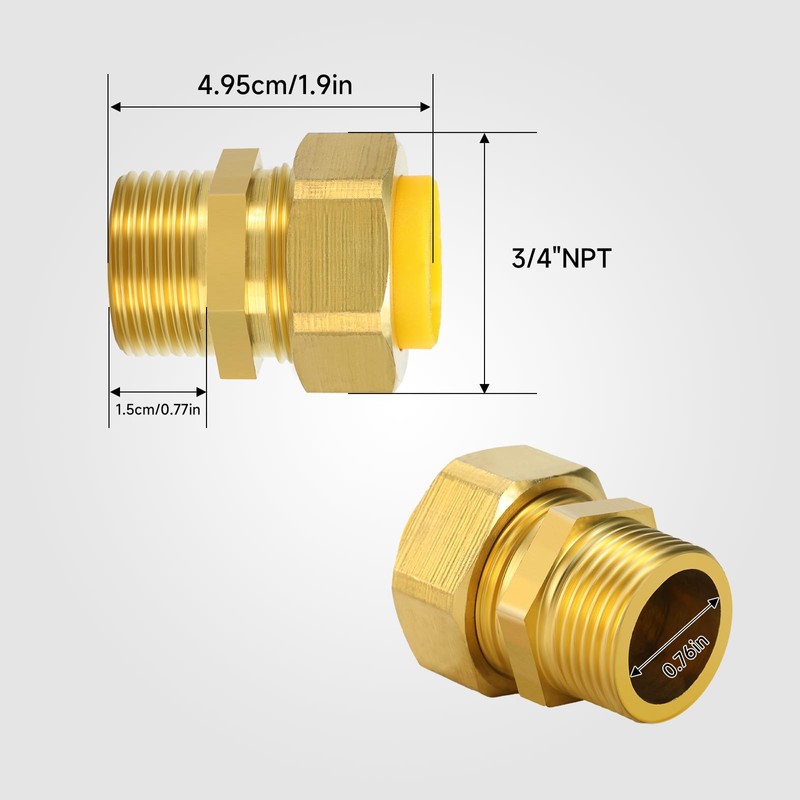 2 Pack 1/2'' CSST Male NPT Gas Line Fitting Grill