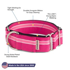 If It Barks - 1.5" Martingale Collar for Dogs - Adjustable - Nylon - Strong and Comfy - Ideal for Training - Made in USA - Small, Bubble Gum