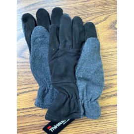 Grand Rapids Hide Company Gray Fleece Gloves with Black Deerskin Leather Palm, Thinsulate Lining, M