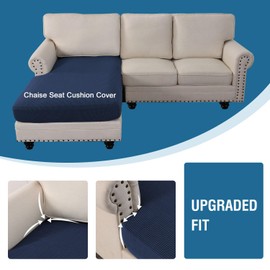 H.VERSAILTEX Sectional Couch Covers 1 Piece Chaise Slipcover L Shape Separate Cushion Couch Chaise Cover for Both Left/Right Sectional Couch (Seat Only: 1 Chaise, Navy)
