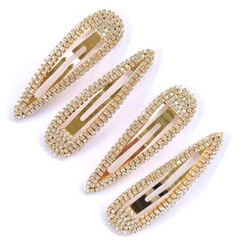 YINSHIU 4PCS Hair Clips For Styling Hair Rollers With Clips Sparkly Hair Clips Hair Clips Women Hair Large Snap Clips Women (Gold clip clear crystal, Large water drop hairpin 8cm)