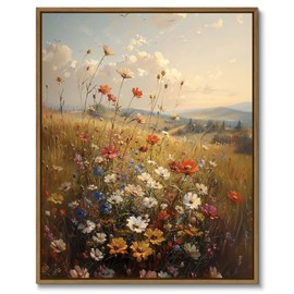 Vintage Wildflower Wall Art Colorful Daisy Canvas Art Prints Nature Floral Botanical Landscape Oil Painting Framed and Ready to Hang for Farmhouse Living Room Bedroom Bathroom Decoration, 8"x10"x1Pcs
