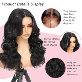 Pre Everything Curtain Bangs Wig Loose Body Wave 13x6 PartingMax HD Lace Glueless Wigs Human Hair Pre Plucked Pre Cut Ready to Wear Wig 200% Density (Black Color，22”)