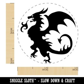Wyvern Dragon Fantasy Silhouette Self-Inking Rubber Stamp for Stamping Ink Stamper Crafting Planners - 1/2 Inch Mini - Pink Ink