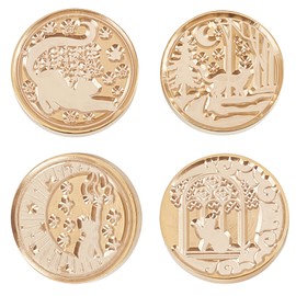 CRASPIRE Wax Seal Stamp Set 4 Pieces Cat Wax Seal Stamp Heads Set Cat Sealing Wax Stamp 25mm Removable Brass Head Sealing Stamp for Wedding Invitation Valentine's Day Envelope Cards Gift