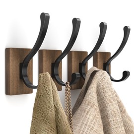 bussdis Wood Wall Hooks for Hanging - 4 Pack Hooks Wall Mounted, Wooden Rustic Farmhouse Heavy Duty Towel Hooks, Hooks for Coats, Towel, Hat, Keys, Purse, Bag and Robe