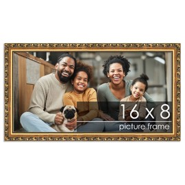 Poster Palooza 16x8 Traditional Gold Complete Wood Picture Frame with UV Acrylic Plexiglass, Foam Board Backing & Hardware Included
