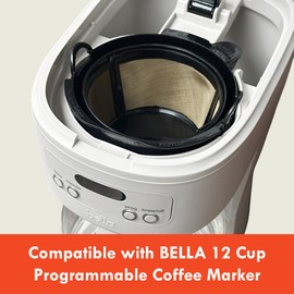 2 Pack Reusable Coffee Filters Compatible with BELLA 12 Cup Programmable Coffee Marker, Replacement Permanent Filter Basket Accessories