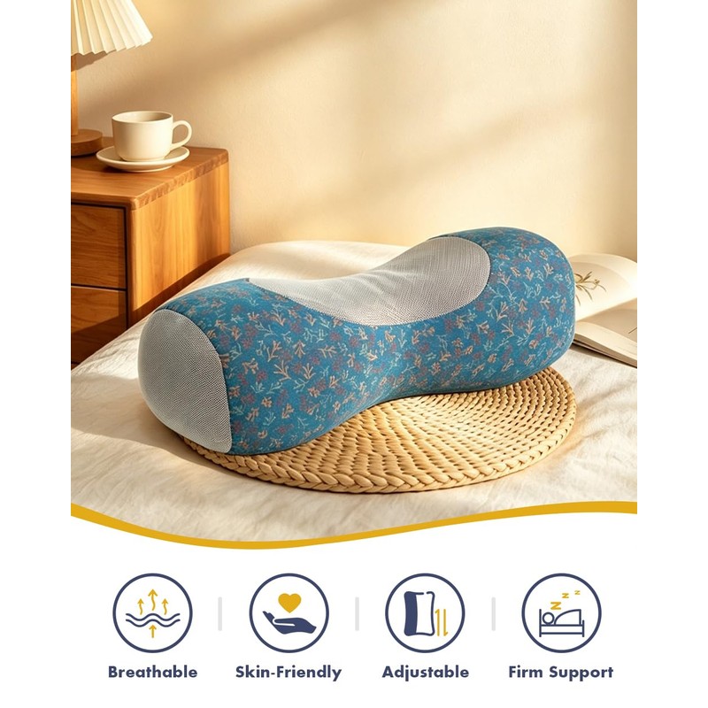 Buckwheat Hull Pillow for Neck Pain Relief Adjustable Roll Support
