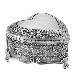 Song Qing Tibetan Silver Metal Earrings Necklace Jewelry Display Box Engraved Copper Vintage Storage Organizer Case (Heart Shaped)