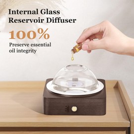 Lecdura Glass Essential Oil Diffuser with Glass Reservoir & Wood Base, 200ml Ultrasonic Lock Color Timer Auto-Off 7 Color Light Aroma Glass Dome Diffuser for Home Office Bedroom Yoga - Dark Brown