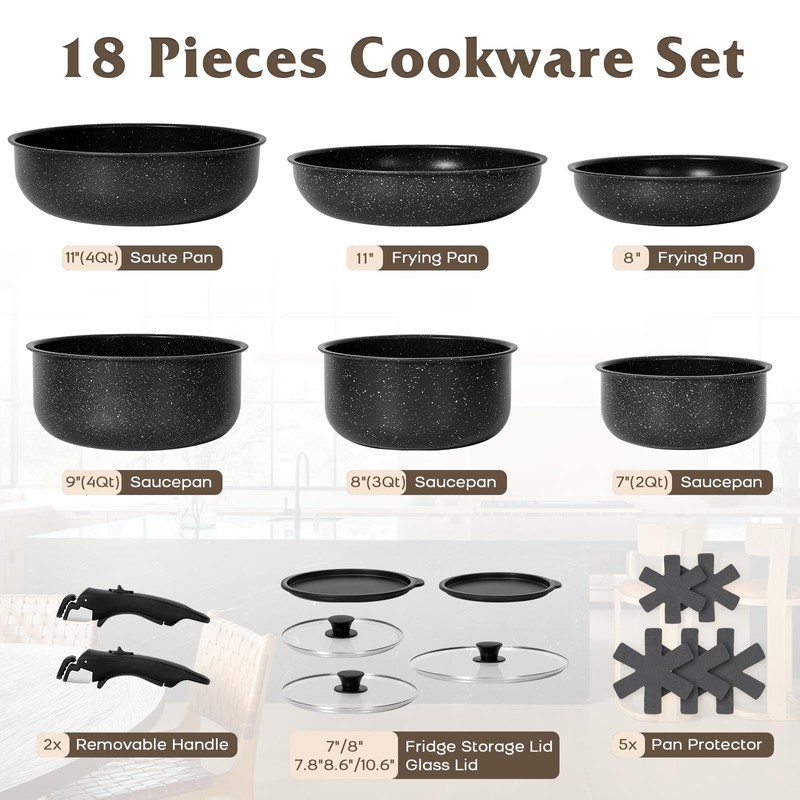 SODAY 17 Pcs Pots and Pans Set Non Stick, Cookware