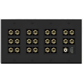 RiteAV 4 Gang 11.1 Surround Sound Speaker Banana Wall Plate with HDMI and RCA Female to Female Connectors - Black