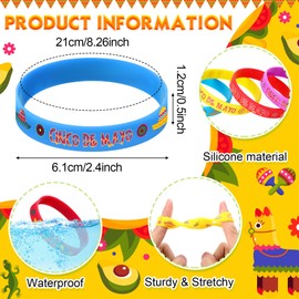 Xinnun 96 Pcs Mexican Fiesta Rubber Bracelets Cinco De Mayo Fiesta Party Silicone Wristbands with Taco Cactus Piñata Maracas Pattern for Fiesta Cinco De Mayo Party