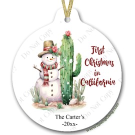 Family's First California Christmas | California Housewarming Gifts | 1st Christmas in Florida Ornament | My First Christmas in AZ | New Baby Gift | Realtor Gift | Cactus Ornament | Going Away Gift