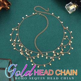 Kilshye Boho Sequin Head Chain Gold Headpiece Festival Headband for Women