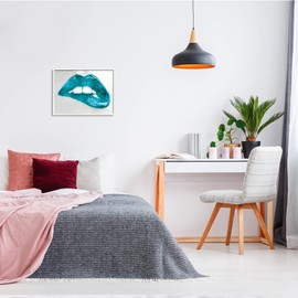 Stupell Industries Modern Blue Fashion Lip Bite Feminine Glam Photography, Designed by Sarah McGuire White Framed Wall Art, 20 x 16, Silver