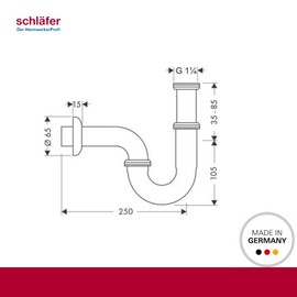Schläfer 3939500 | Universal S-Shaped Sink Siphon for Brass Sink and Bidet 1 inch 1/4 Adjustable Drain Hose Diameter 32 mm, Odour-Inhibiting, Chrome Siphon Bathroom Sink