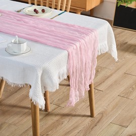 WSSJHYY 3 Pack Cheesecloth Table Runner, 10FT Light Pink Boho Gauze Romantic Table Runner for Wedding Birthday Party Table Home Decoration Shower