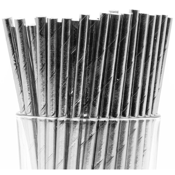 Pack of 900 Silver Foil Biodegradable 4-Ply Paper Drinking Straws (Compostable, Non-toxic, BPA-free)