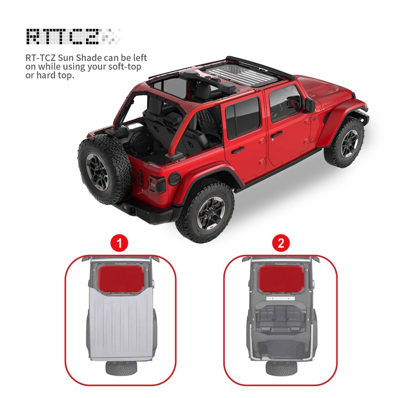RT-TCZ para Wrangler JK visualización frontal, parte superior de bikini