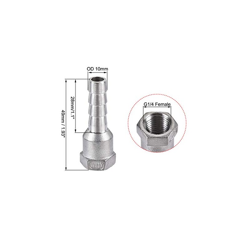 sourcing map 304 Stainless Steel Hose Barb Fitting Coupler, 10mm
