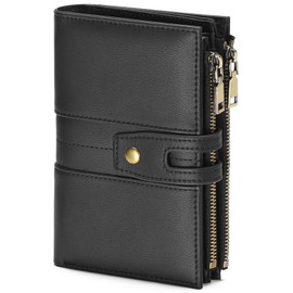 GAEKEAO Wallets for Women Leather RFID Blocking Bifold Double Zipper Pockets Wallet Card Case Purse with 4 ID Windows