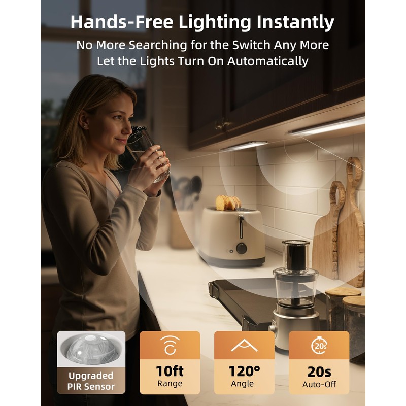 EZVALO 134 LED Under Cabinet Lights, 4000mAh Rechargeable Motion Sensor