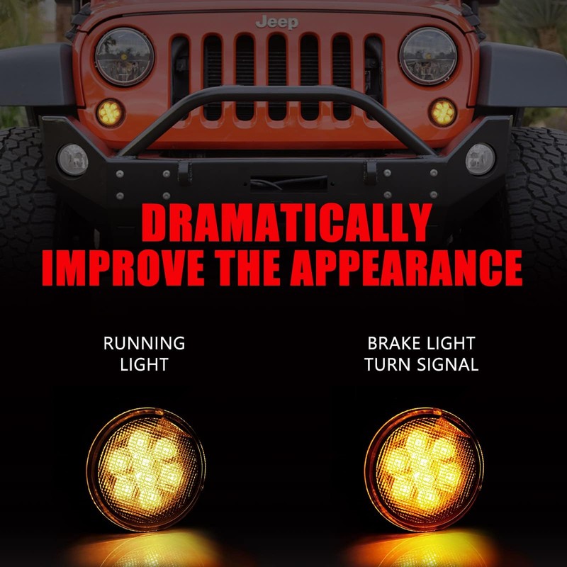 DKMGHT Turn Signal Lights Smoked Lens for Jeep Wrangler 2007-2018