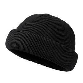 CLAPE Trawler Fisherman Beanie Unisex Winter Fishing Hat Knitted Docker Hat Sailor Hat Acrylic Knitted Hat Short for Men Women, DDTH02-Black