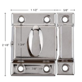 Large Stamped Nickel Plated Cabinet Door Latch - 2 1/8" × 2 1/8" - Spring Loaded Cupboard Door Latch with Oval Turn - Vintage Cabinet Hardware | UA-140-LPN (1)