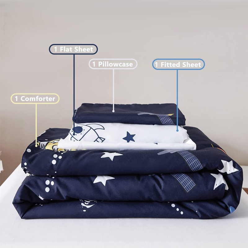 PERFEMET Twin Comforter Set 4 Piece Kids Space Rockets Comforter