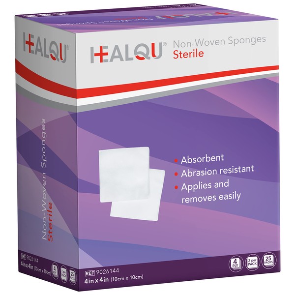 HEALQU Compresses - Gauze Dressings Pack of 50 (25 x 2 Packaging | 10 x 10 cm) - Extra Absorbent, Sterile, Non-Woven Fleece Dressings for Wound Care, as well as Cleaning & Preparation of Wounds