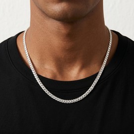 Sterling Silver Necklace for Men,7MM Diamond Cut Cuban Chain 22 Inch