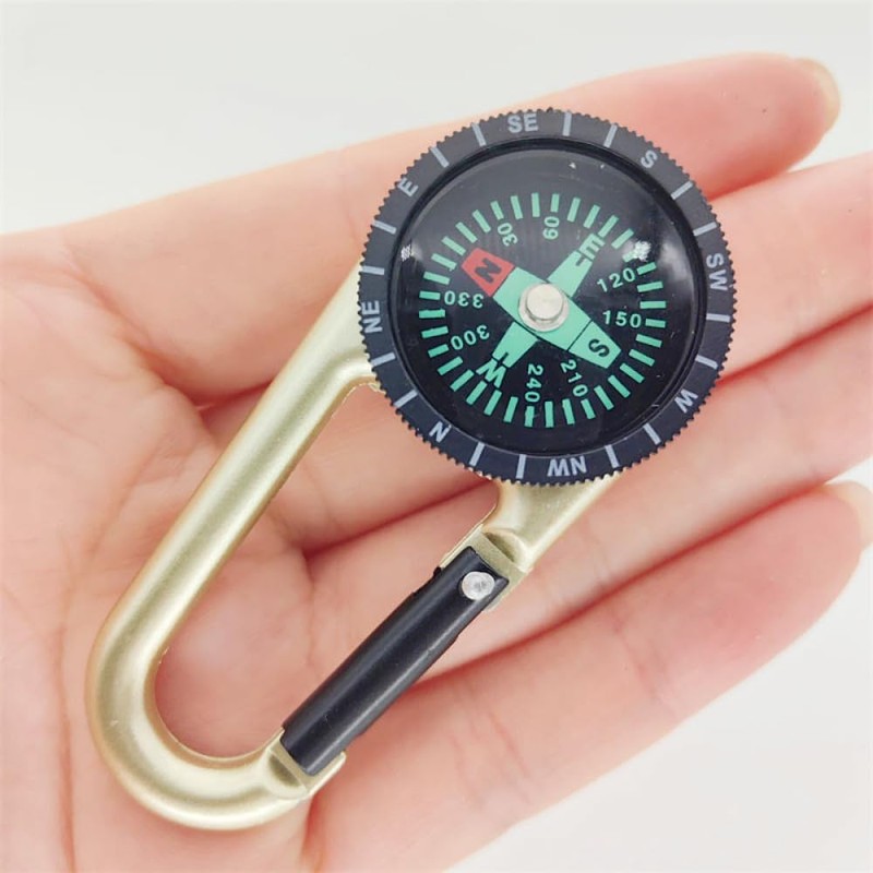 Carabiner Compass Outdoor Adventure Tools, Small Pocket-Sized Waterproof Gear, Mini
