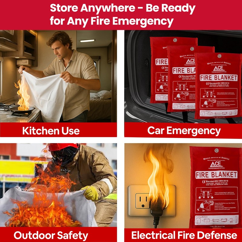 Fire Emergency Fire Blanket - 3-Pack - Fire Suppression Blanket