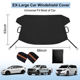 Artbreath EX-Large Trucks Windshield Cover for Ice and Snow Durable Oxford Fabric with Magnetic Windshield Snow Cover Suits for SUV MPV Station Wagons & Minivans Car Winter Accessories（88"X53"